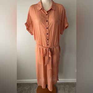 Ces Femme Sheer Button Down Belted Button Down Shirt Dress Or Duster Belted Boho